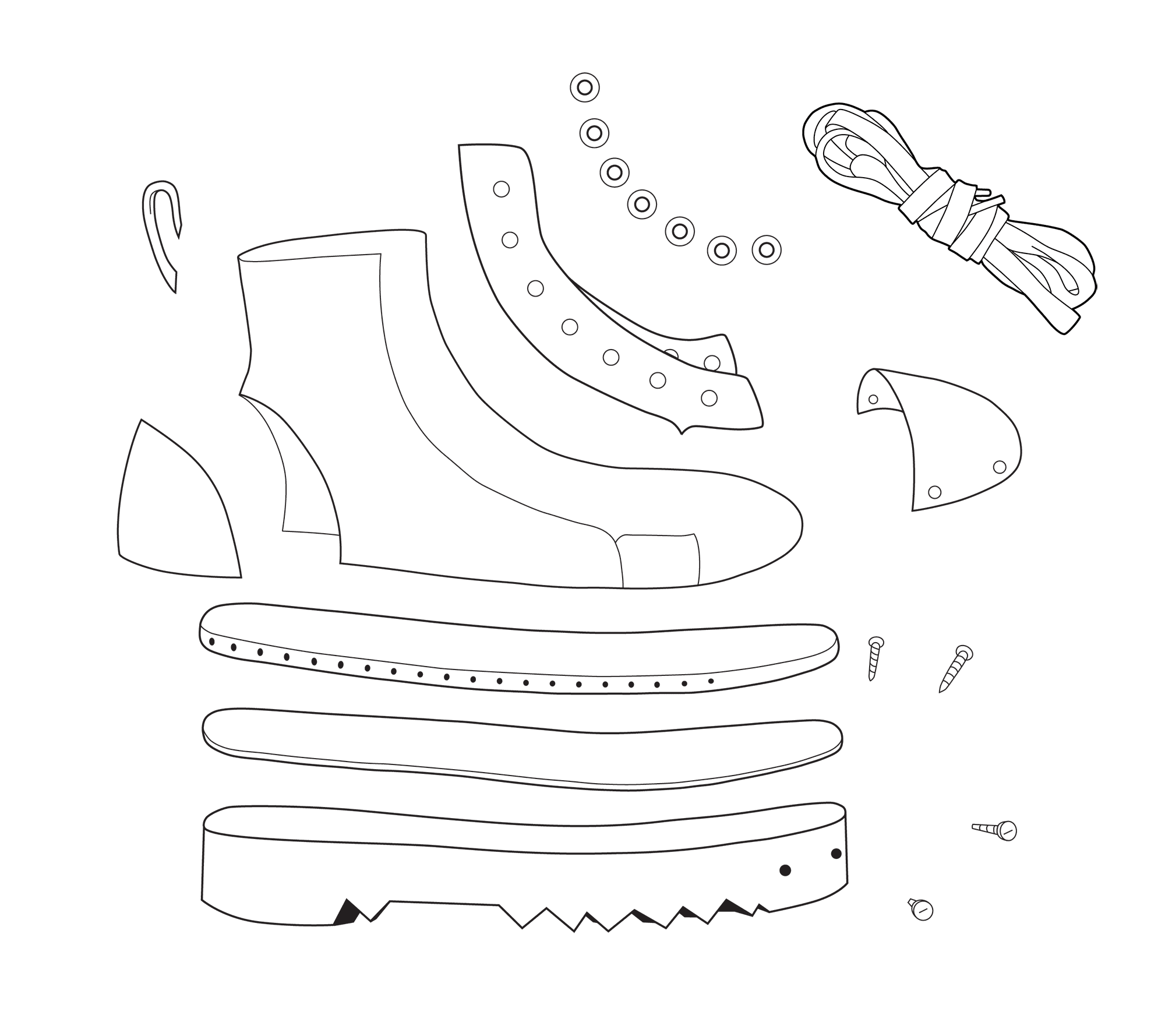 line art of deconstructed boot