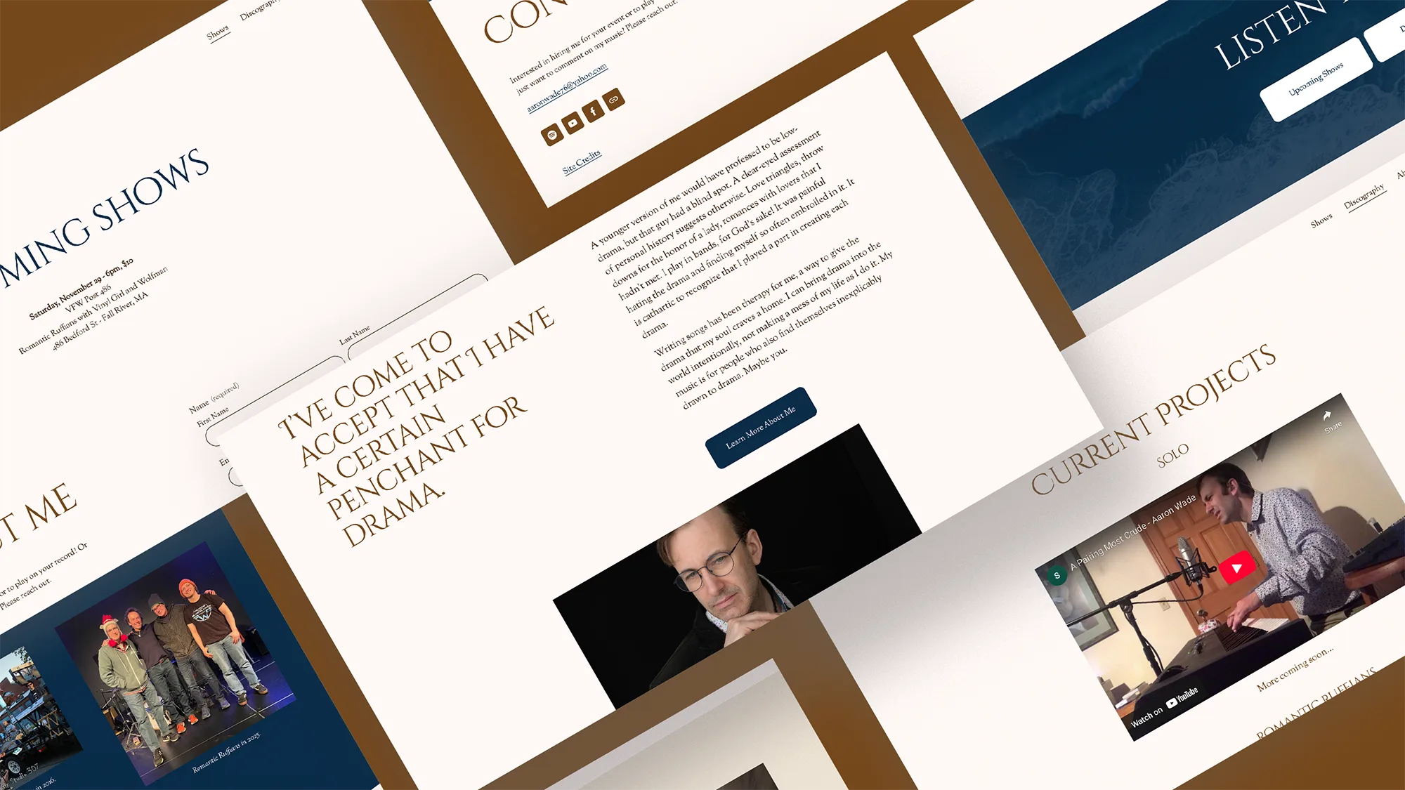 screen shots of Aaron wade squarespace musician website